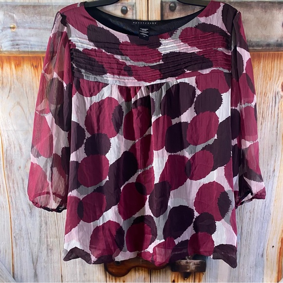 Apostrophe Tops - Apostrophe Plum Burgundy LG Long Sleeve Blouse
